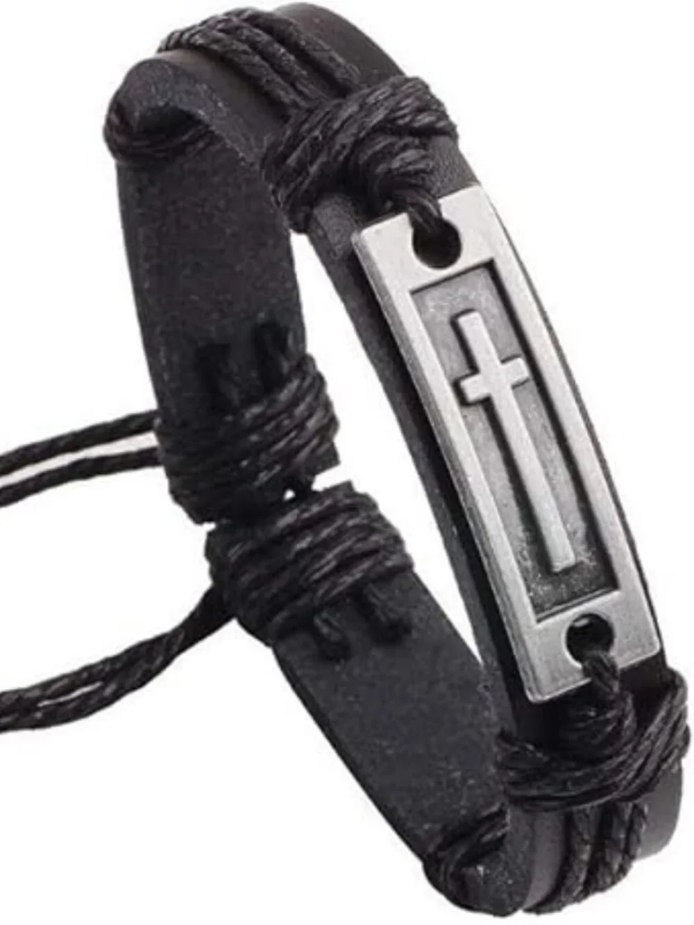 NEW Metal Cross with Leather Bracelet Alloy Religious Jewelry for Women or Men
